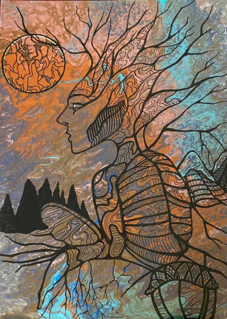 Tree Man Man made of branches on multicolor background