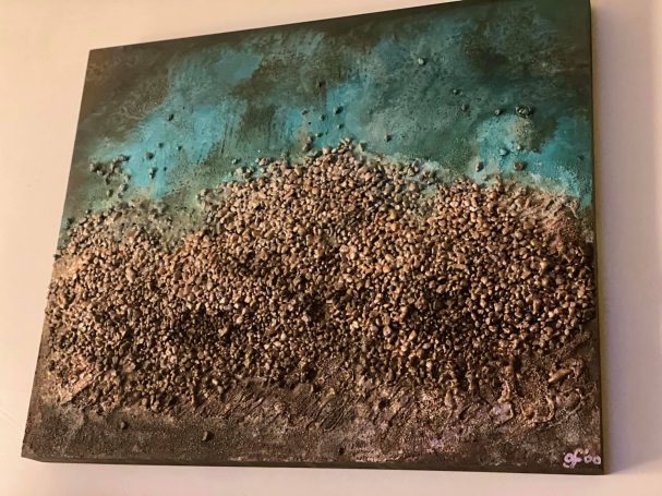 Pebble Beach Rocks on canvas.