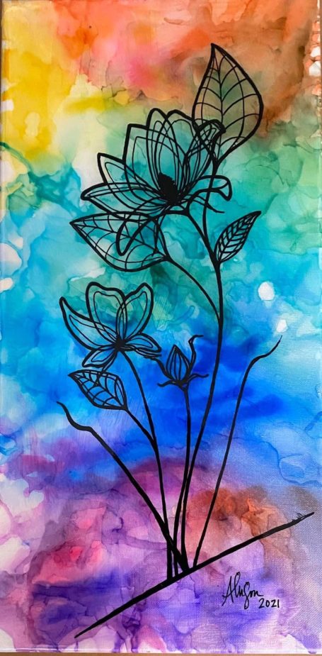 Flowers in Color Flowers on a rainbow background.