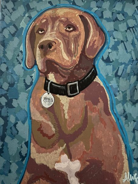 Zeus Dog portrait. Zeus. Acrylic on canvas.
