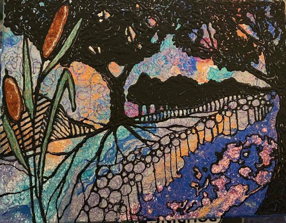 Farm Life at Dusk Silhouette of a farm on a multicolored background.